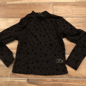 Star mesh mock neck top